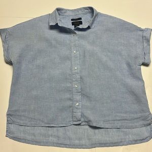 Rachel Roy  100% Linen Short Sleeve Blouse Oversized Button Down blue size S